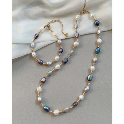 New Baroque Freshwater Pearl Bracelet for Girls, French Light Luxury Niche Design, High-End Pearl Bracelet Set