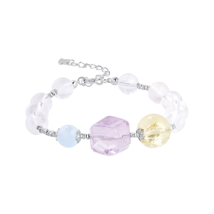 S925 Sterling Silver Natural Clear Quartz, Aquamarine & Amethyst Bracelet | Genuine Gemstone Jewelry