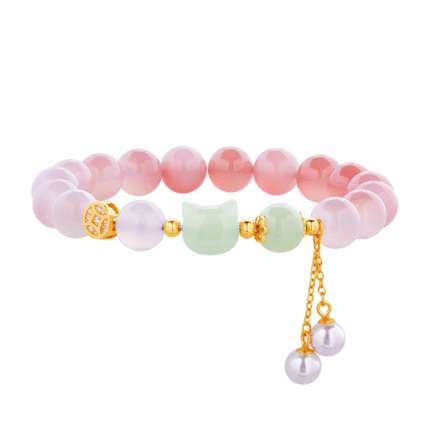 S925 Sterling Silver Gradient Crimson Agate Hetian Jade Lucky Cat Bracelet | Natural Gemstone Jewelry